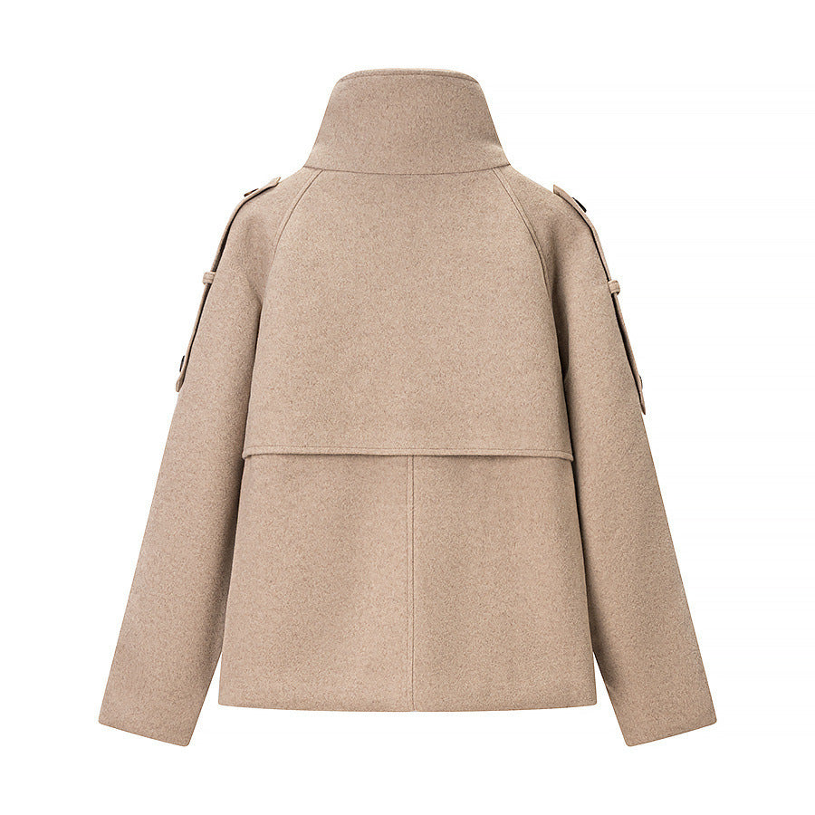 Damen Wolljacke Hochkragen Dekorative Knöpfe