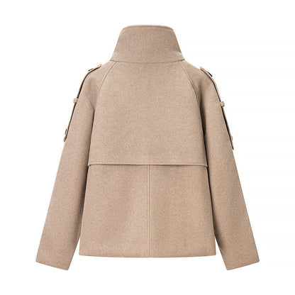 Damen Wolljacke Hochkragen Dekorative Knöpfe