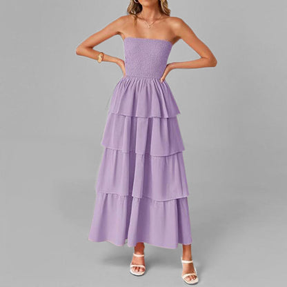 Damen Maxikleid Schulterfrei Voluminöse Rüschen