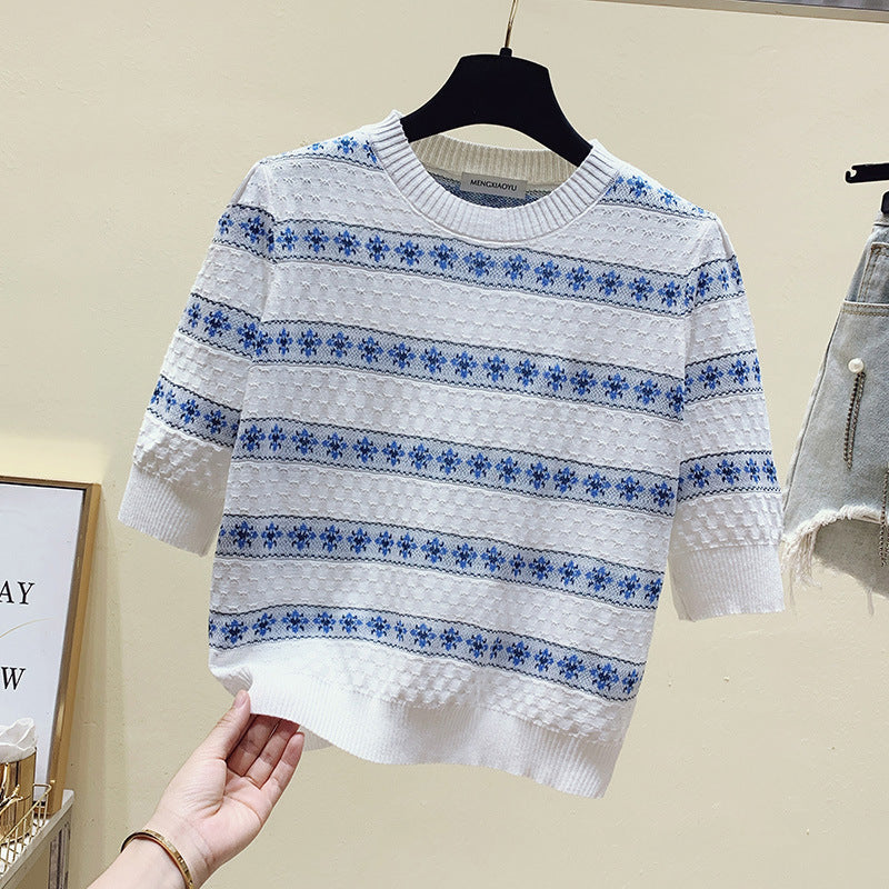 Damen Pullover Baumwolle Strukturiertes Muster Floral Norvielle