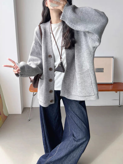 Damen Grobstrickjacke Norvielle mit Knöpfen und Taschen