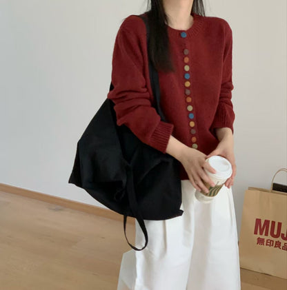 Damen Strickjacke Bunt Knöpfe Lässig