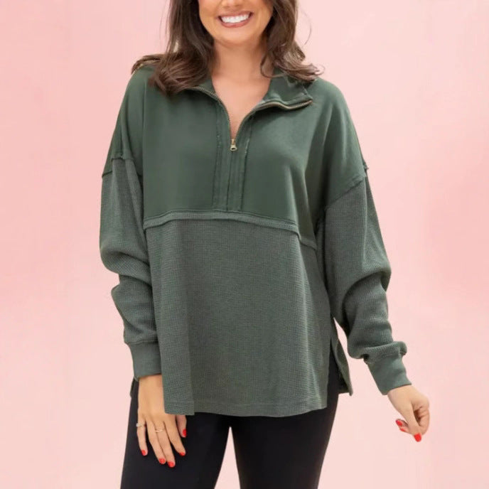 Damen Pullover Halb-Reißverschluss Voluminöse Ärmel Norvielle