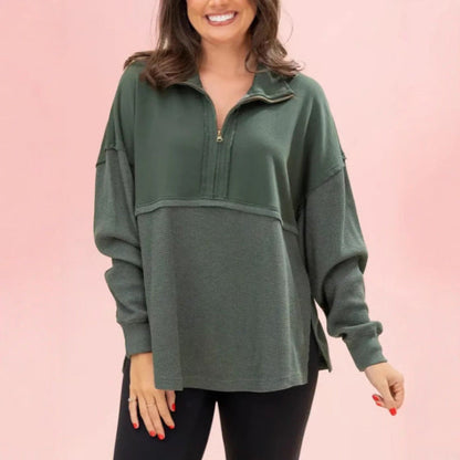 Damen Pullover Halb-Reißverschluss Voluminöse Ärmel Norvielle