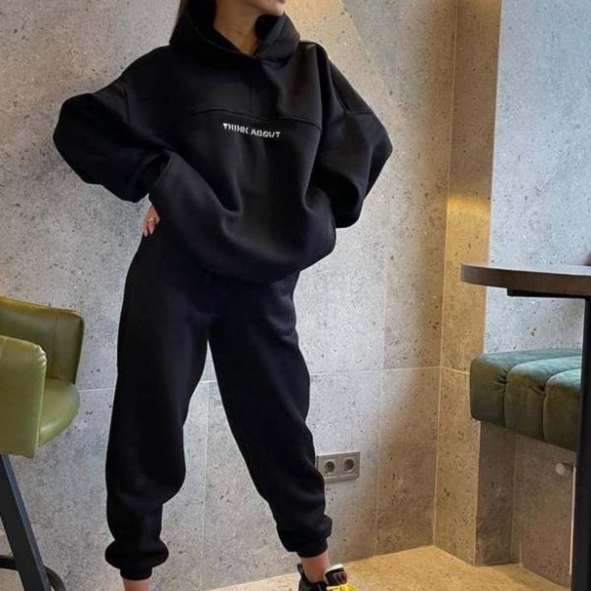 Damen Oversized Hoodie-Set Kontrast-Schriftzug Norvielle
