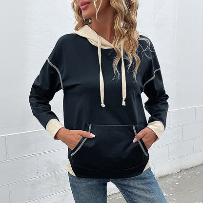 Damen Kapuzenpullover mit Taschen Kontrastärmel Norvielle