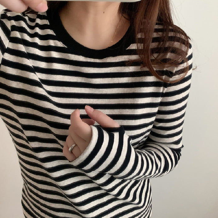 Damen Longsleeve-Shirt Streifenmuster Daumenlöcher Norvielle