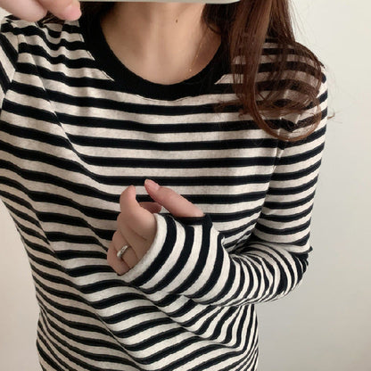 Damen Longsleeve-Shirt Streifenmuster Daumenlöcher Norvielle