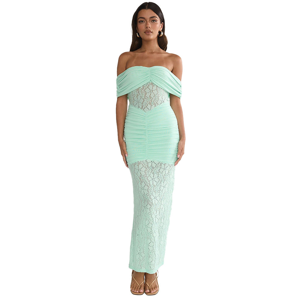 Damen Cocktailkleid Spitze Oberteil Fließender Rock Norvielle