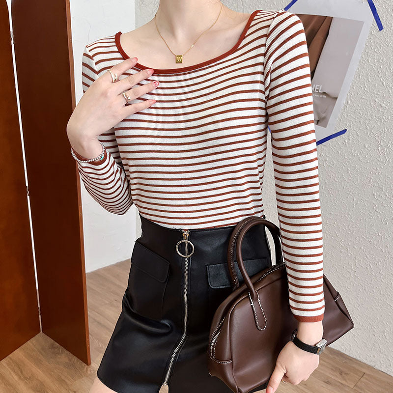 Damen Langarmshirt Maritimes Streifenmuster Weiter Rundhals