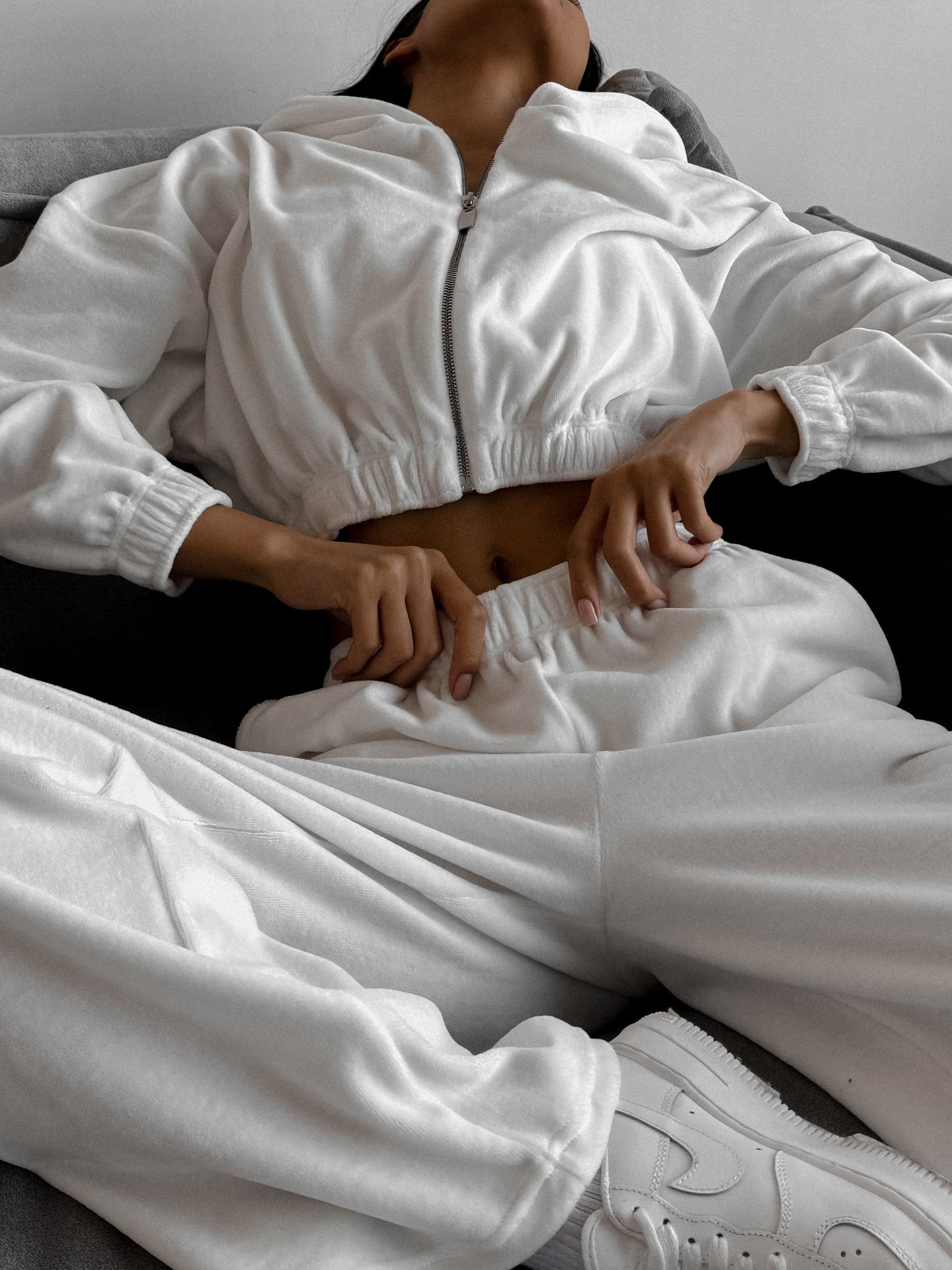 Damen Velours Sweatsuit Hochkragen Reißverschluss Norvielle