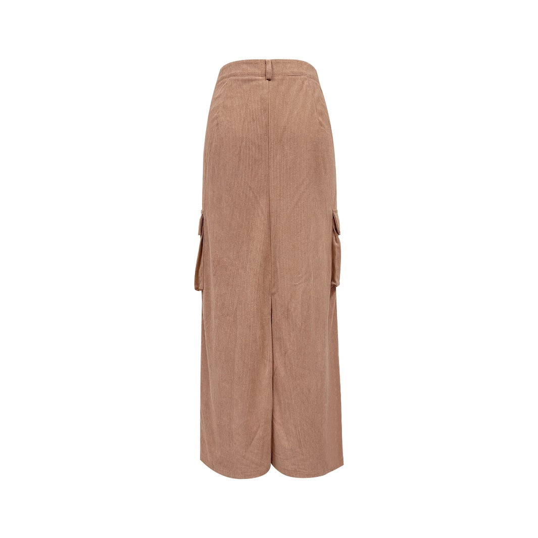 Damen Cargo Rock Midi mit Seitentaschen Elastischer Bund