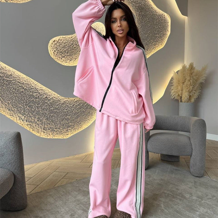 Damen Sportliches Fleece Jogging Set Hoch Seitenschlitze Norvielle