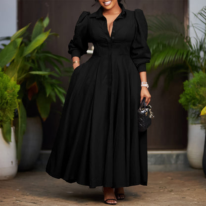 Damen Maxi-Hemdkleid mit Taillenbund Norvielle
