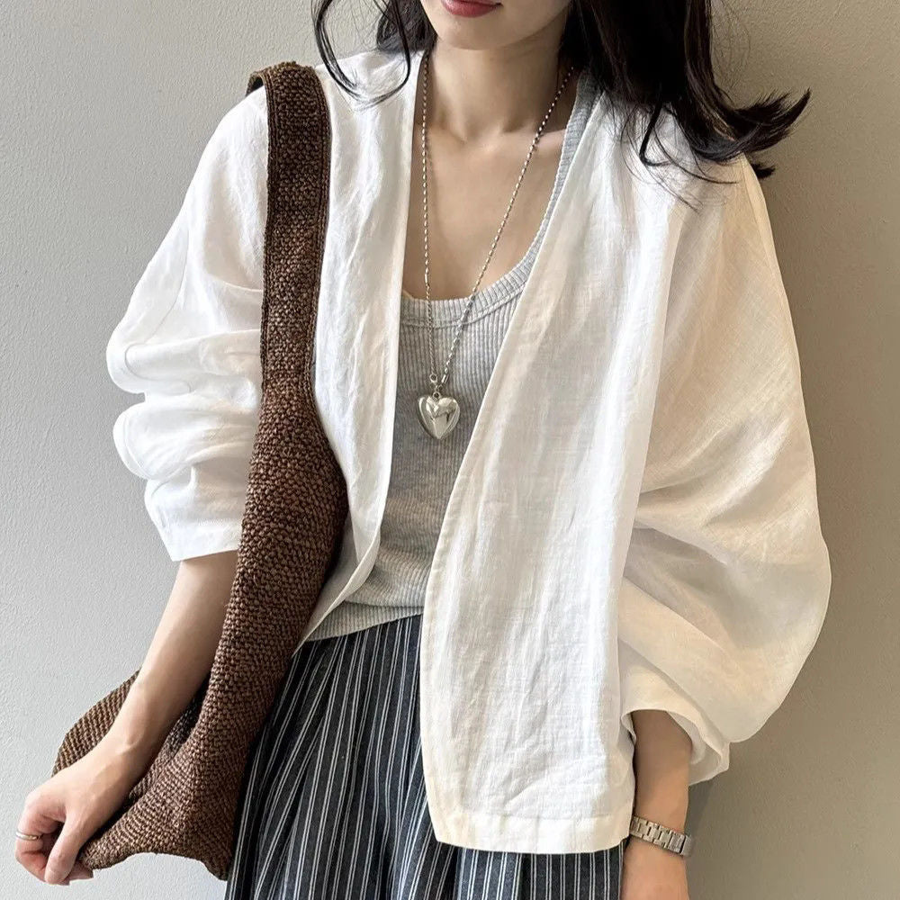 Damen Leinenjacke Lässig Beige - Norvielle