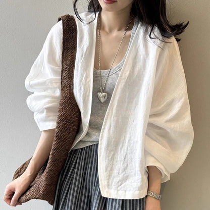 Damen Leinenjacke Lässig Beige - Norvielle