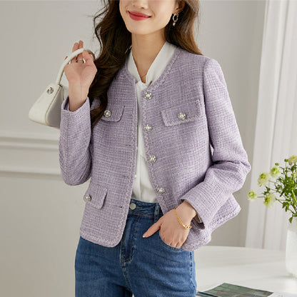 Damen Tweedjacke Perlendetails Elegantes Design