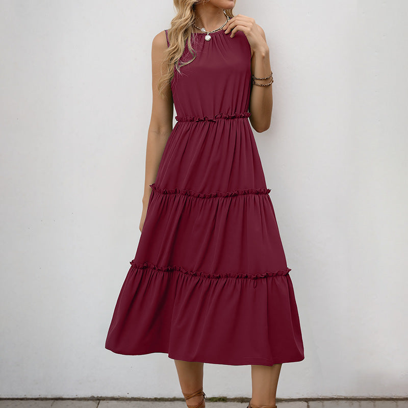 Damen Maxikleid Rüschendetails Elastischer Taillenzug