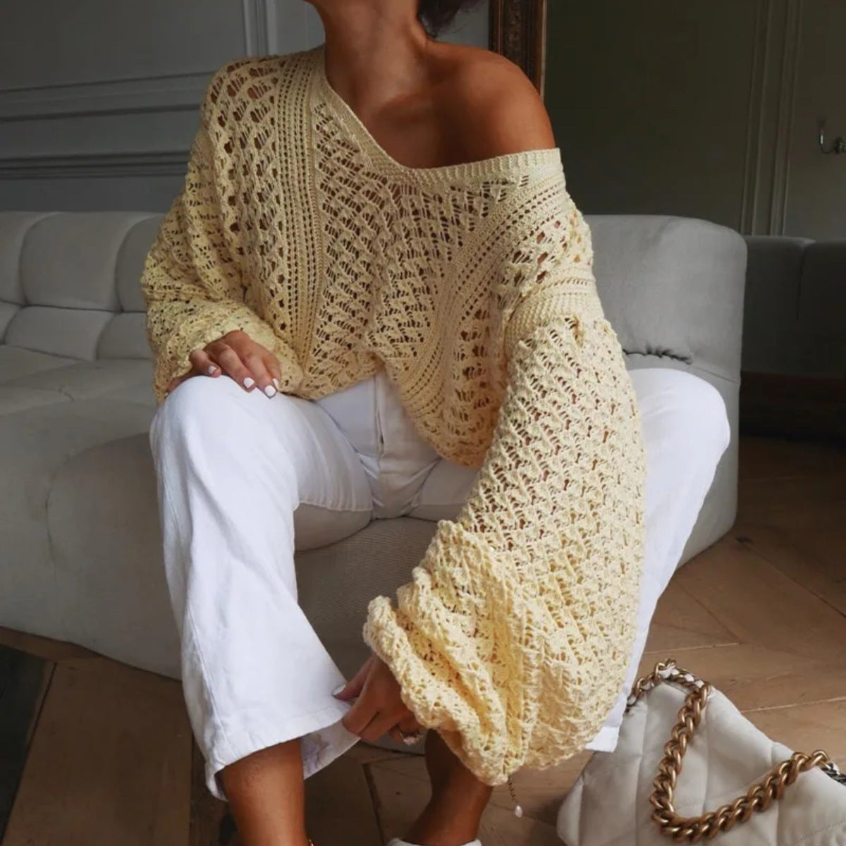 Damen Strickpullover V-Ausschnitt Langer Ärmel Norvielle