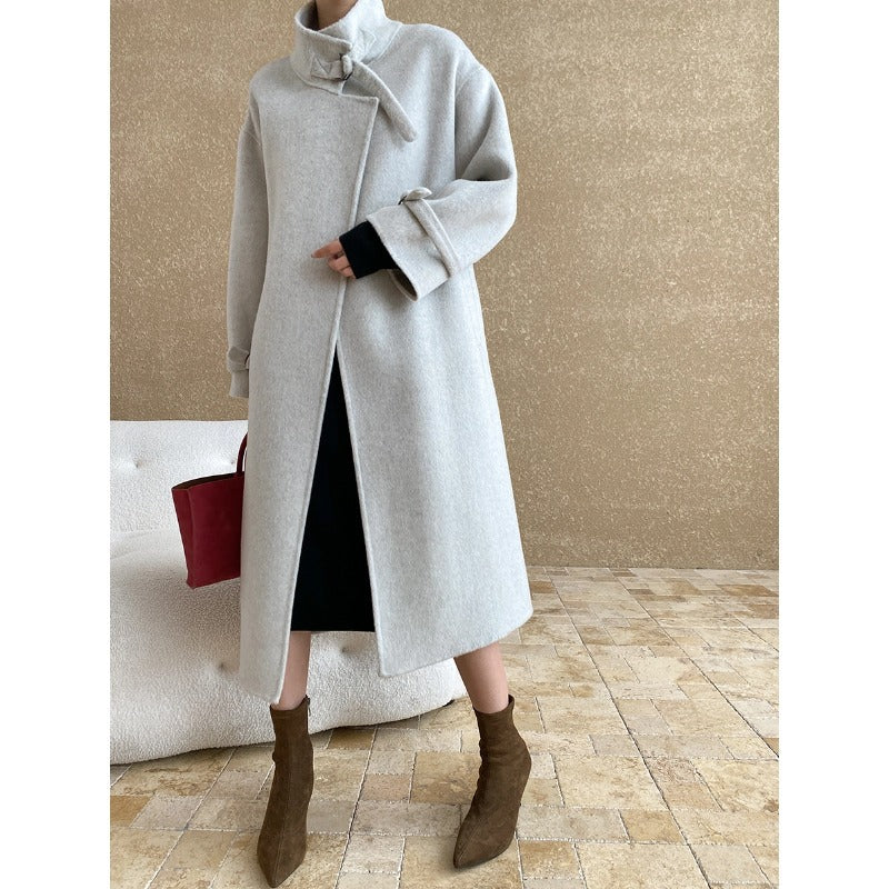 Damen Mantel Wollmix Lang Revers