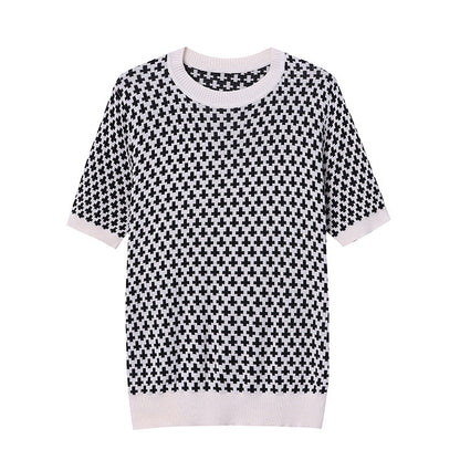 Damen Kurzarm-Pullover Grafisches Muster Norvielle