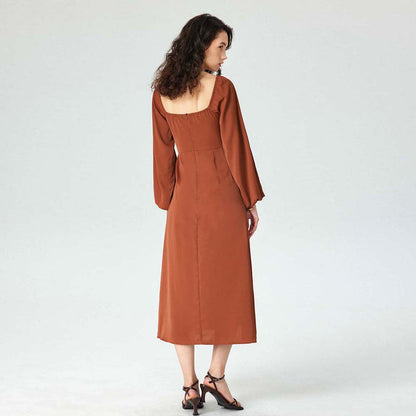 Damen Midi-Kleid Puffärmel Hohem Schlitz Norvielle