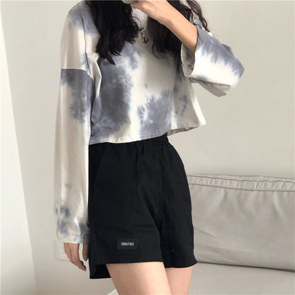 Damen Cropped Sweatshirt Batik-Design Lässig Grün