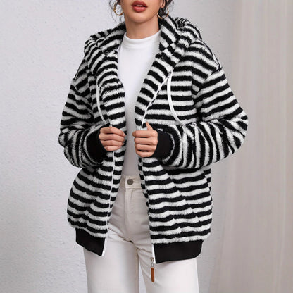 Damen Strickjacke Flauschig Kontraststreifen Norvielle - Norvielle