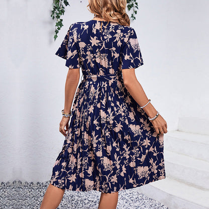 Damen Midi-Kleid Floraler Druck Taillierter Gürtel Norvielle