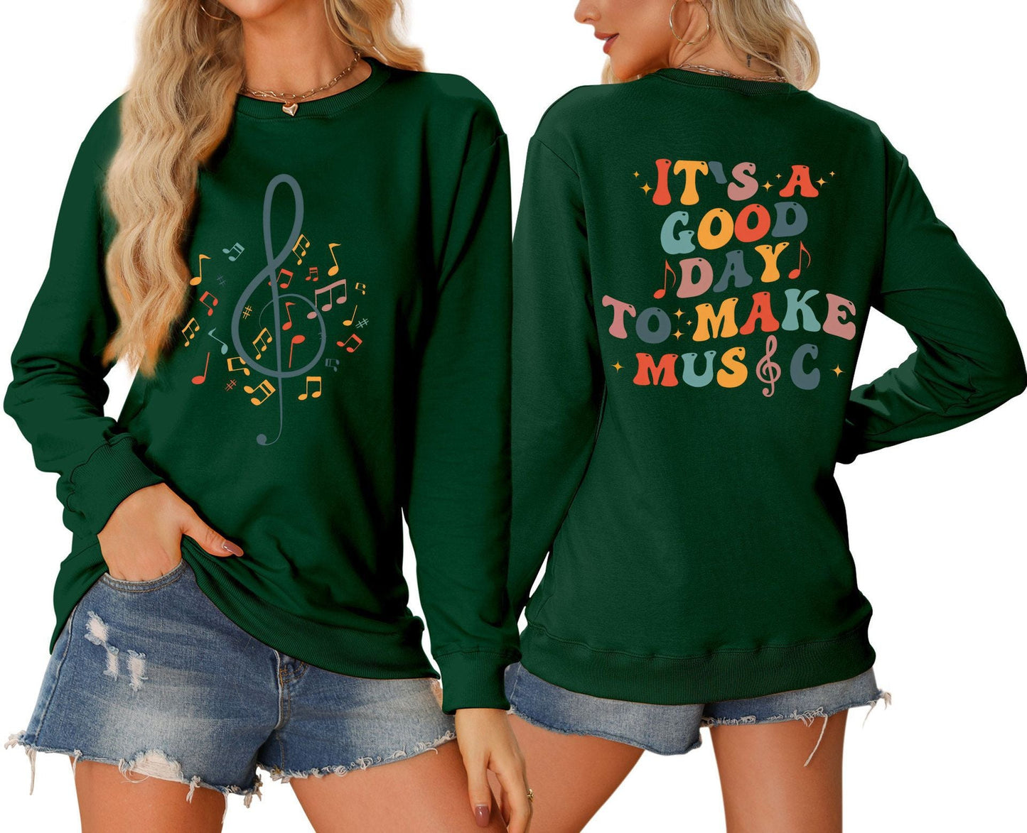Damen Sweatshirt Musik Motiv Weiß