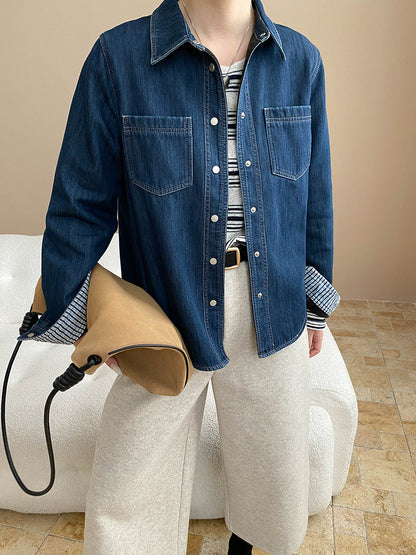Damen Denimjacke Lässig Aufgesetzte Taschen