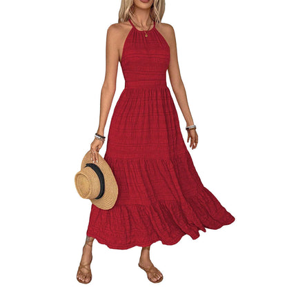 Damen Maxi-Kleid Offener Rücken Voluminöser Rüschensaum