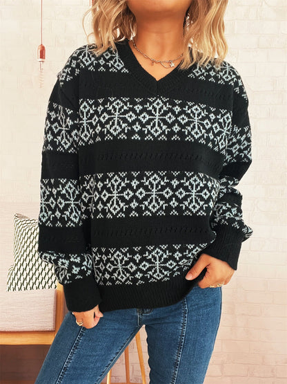 Damen Grobstrickpullover Schneeflockenmuster Norvielle
