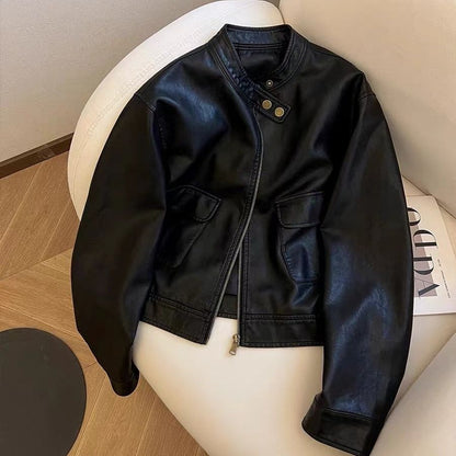 Damen Kunstlederjacke Zeitloser Schnitt