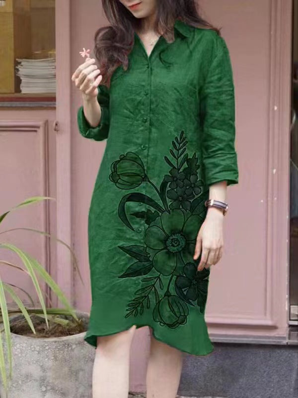 Damen Blusenkleid mit Blumenmuster Tailliert Norvielle