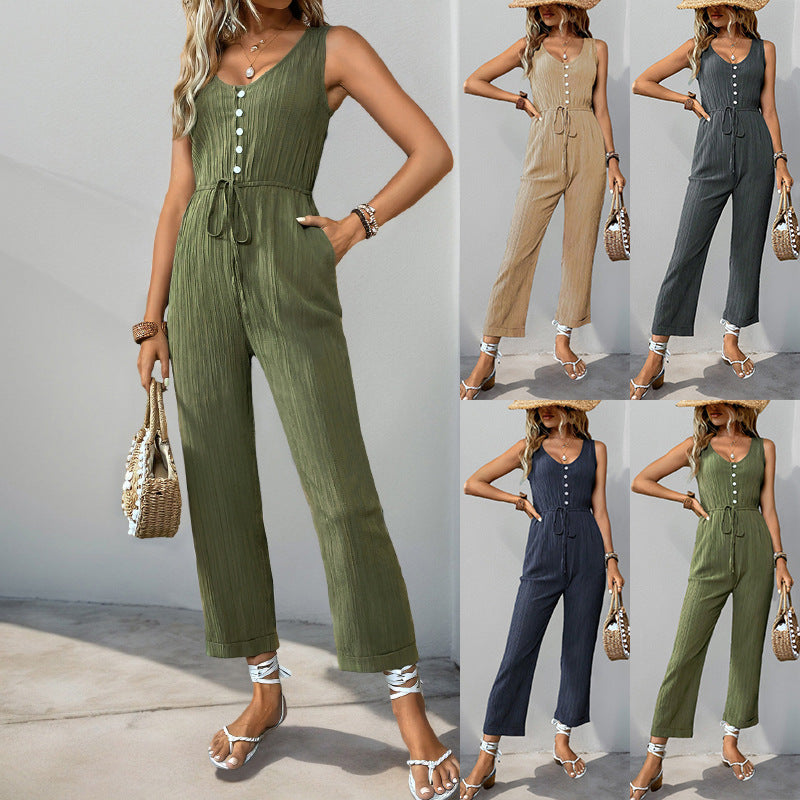 Damen Jumpsuit Knopfleiste Elastisch Schwarz Norvielle - Norvielle