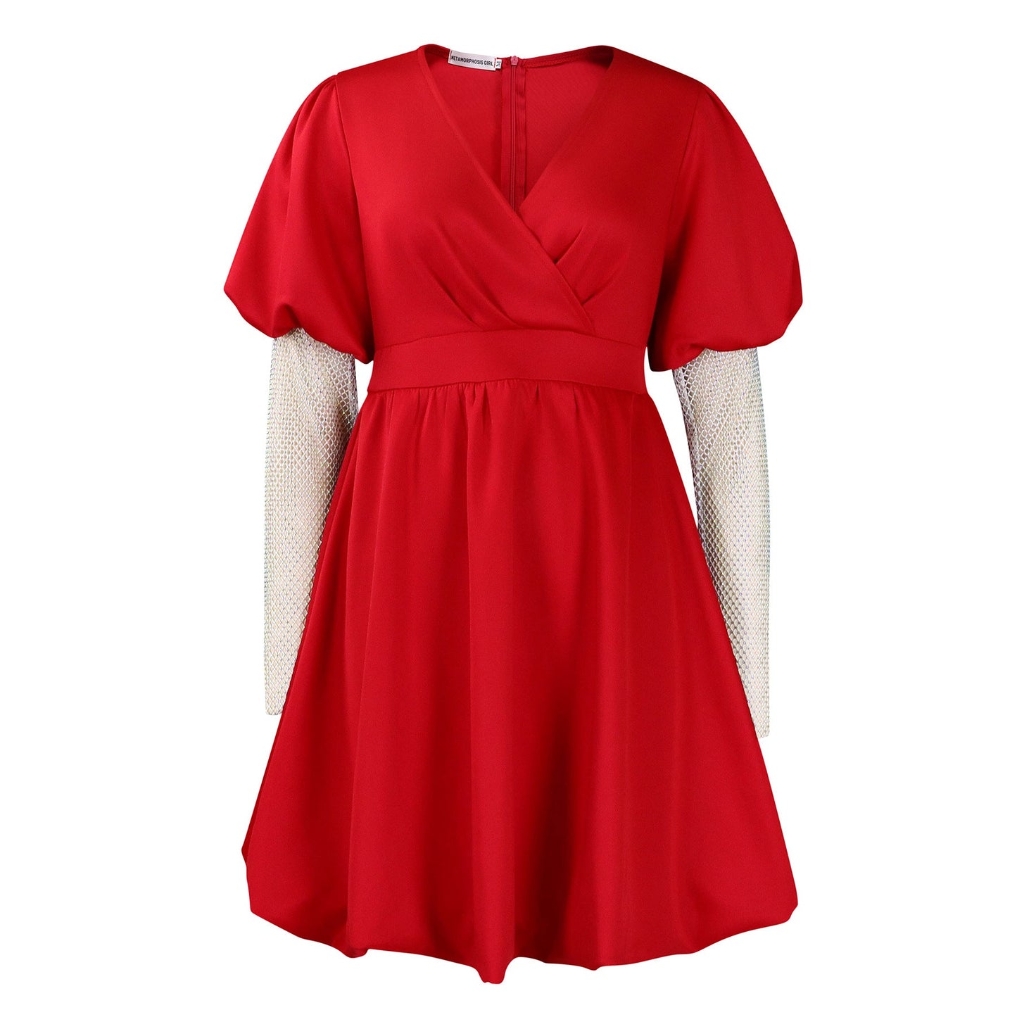 Damen Wickelkleid Puffärmel Netzoberarm Norvielle