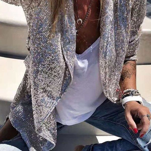 Damen Blazerjacke Asymmetrisch Glitzernd Moderner Schnitt
