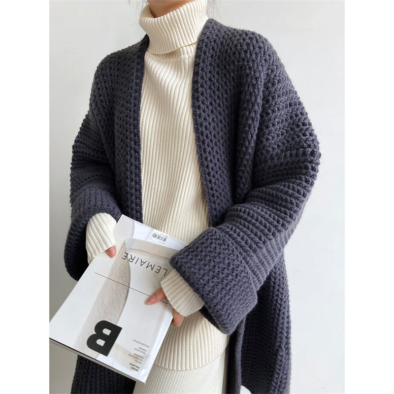 Damen Longcardigan mit Taschen und Zopfmuster