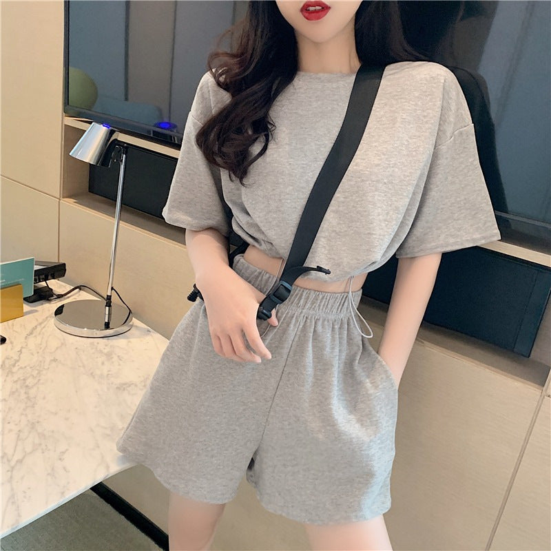 Damen Freizeit-Set Cropped Oberteil Shorts Leicht Lässig