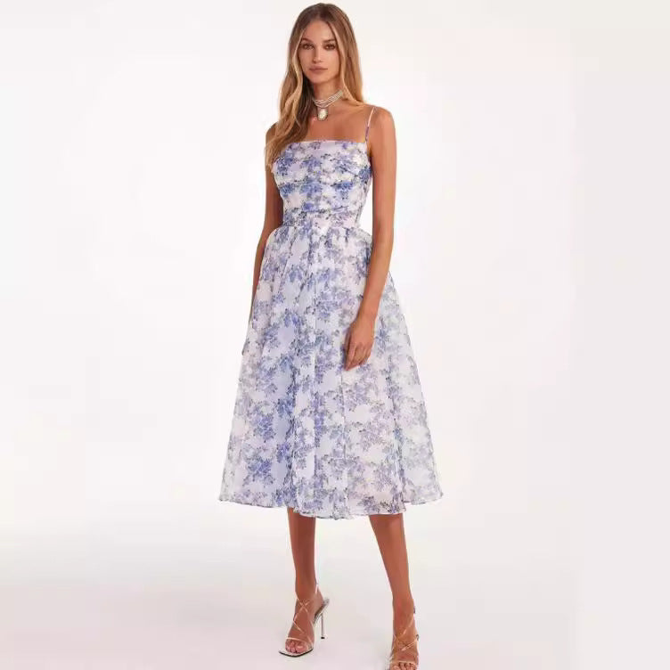 Damen Midi-Kleid Florale Spitze Schwingrock