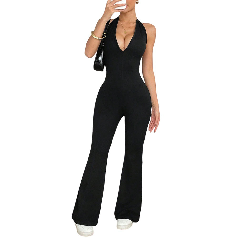 Damen Jumpsuit V-Ausschnitt Weitbein Norvielle
