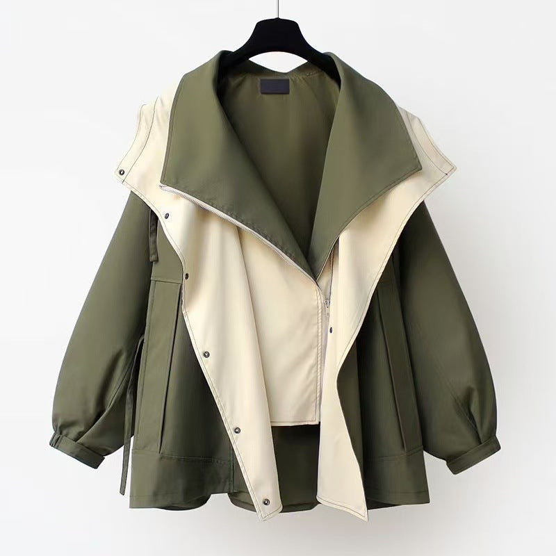 Damen Übergangsjacke Großkragen Praktische Taschen Norvielle