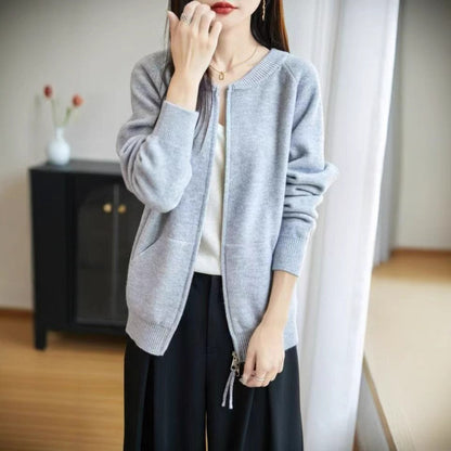 Damen Strickjacke Reißverschluss Taschen Norvielle