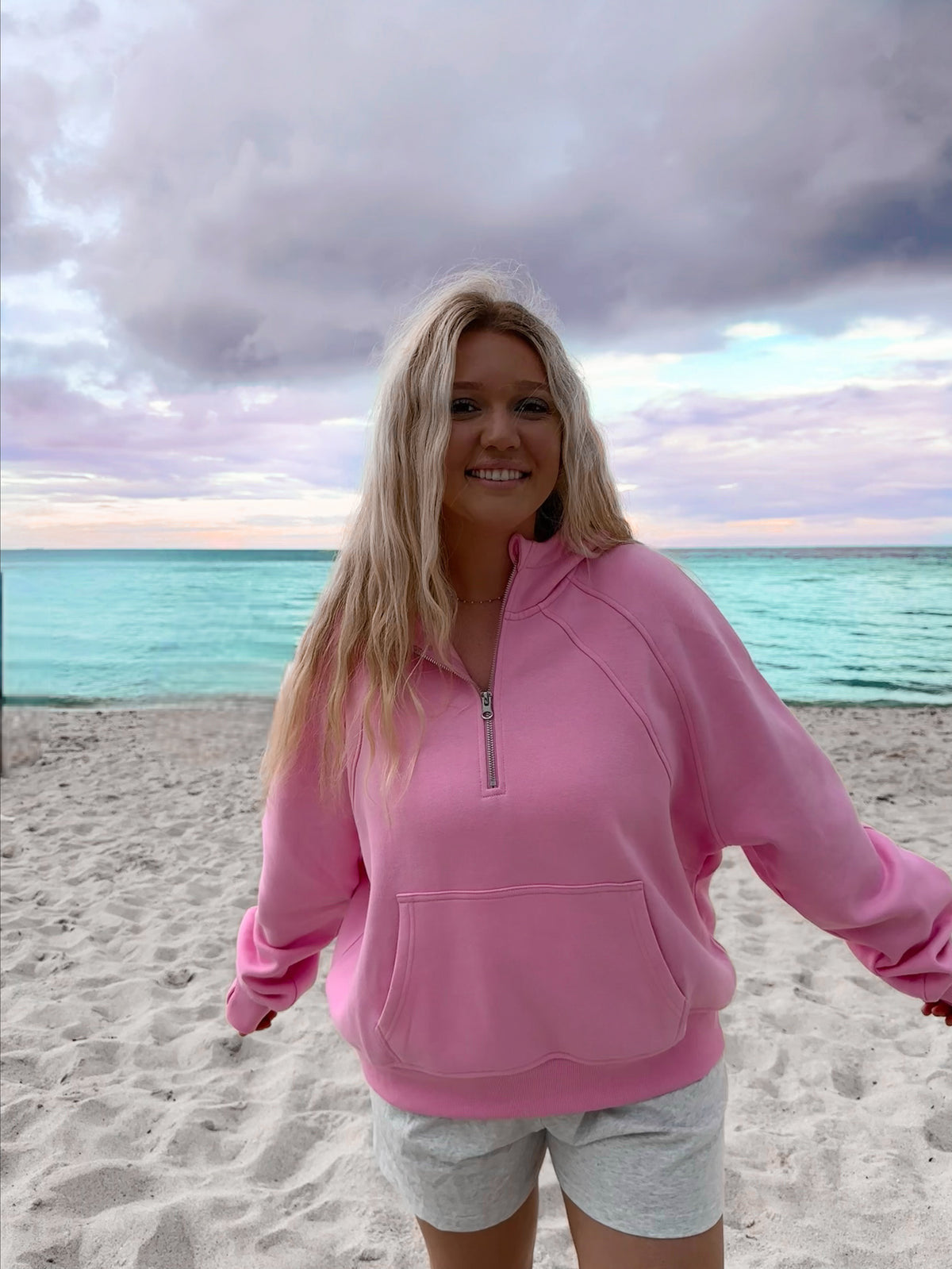 Damen Kapuzenpullover Halbzipper Kängurutasche Norvielle
