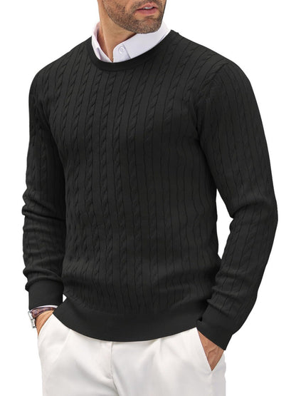 Herren Strickpullover Slim Fit Zopfstrick Komfort Schwarz - Norvielle