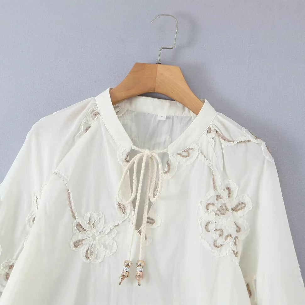 Damen Bluse Bestickt Raffungen Norvielle - Norvielle