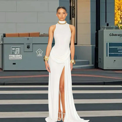 Damen Abendkleid Lang Norvielle Elegantes Wasserfallausschnitt Tiefes