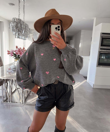 Damen Strickpullover Weit Kuschelig Herzmotiv Norvielle