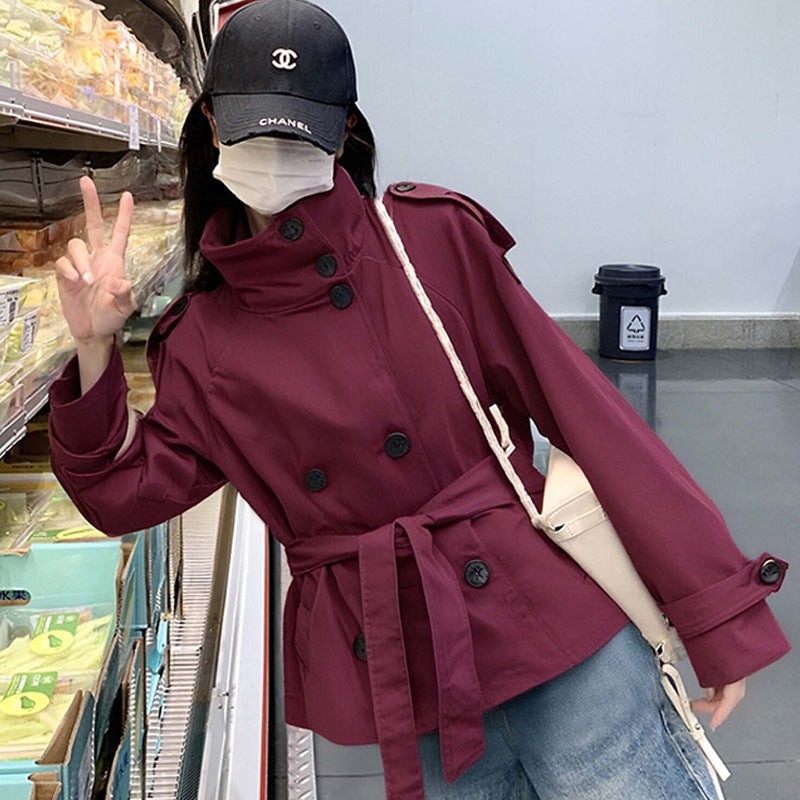 Damen Langjacke Norvielle Hochkragen Taillengürtel